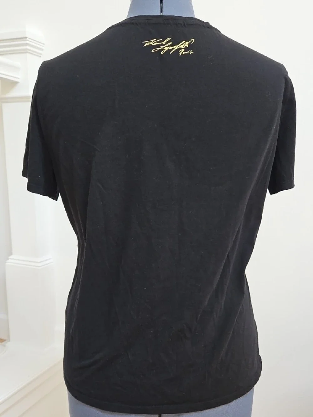 Karl Lagerfeld Black Short Sleeve Tee with Rhinestone and Gold Logo Detail - Picture 3 of 5